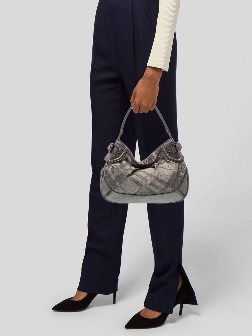 Burberry Novo Check Hobo Shoulder Bag in Metallic/Neutrals